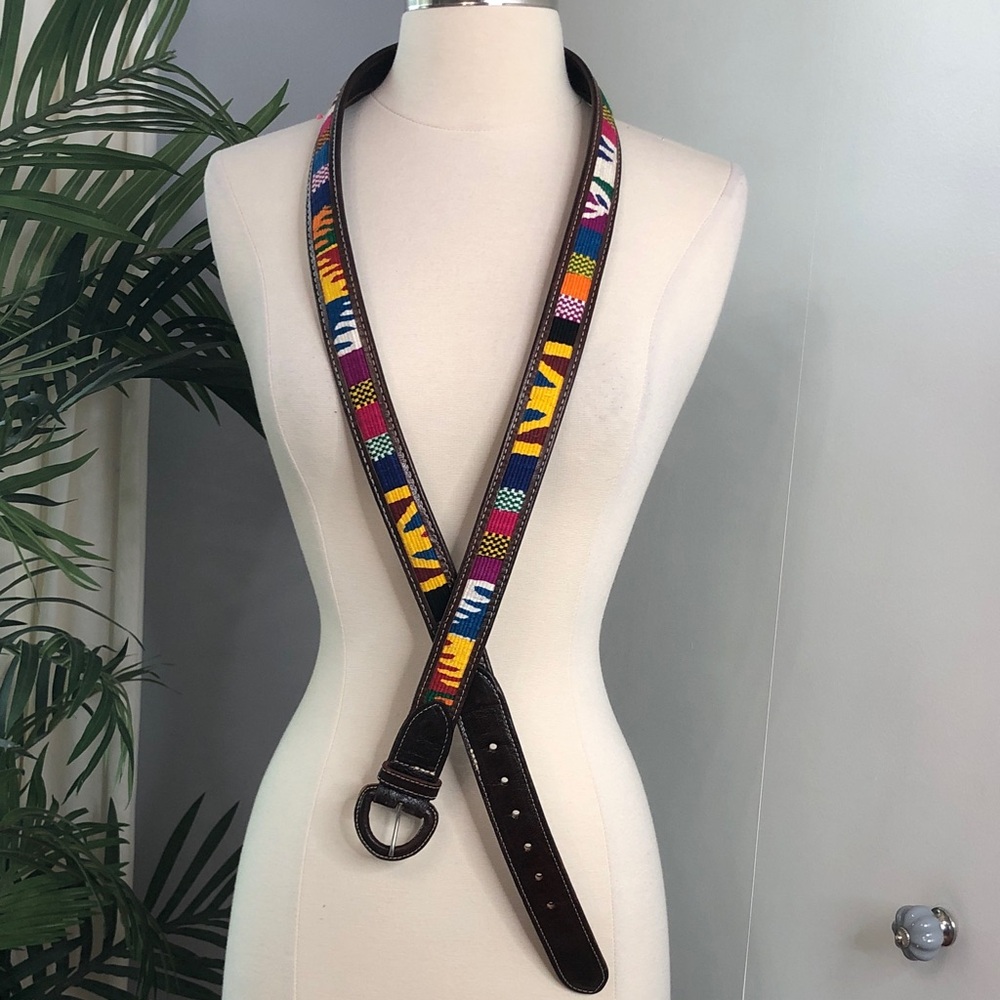 Guatemalan Brown Leather Belt with Multicolor hand made embroidery